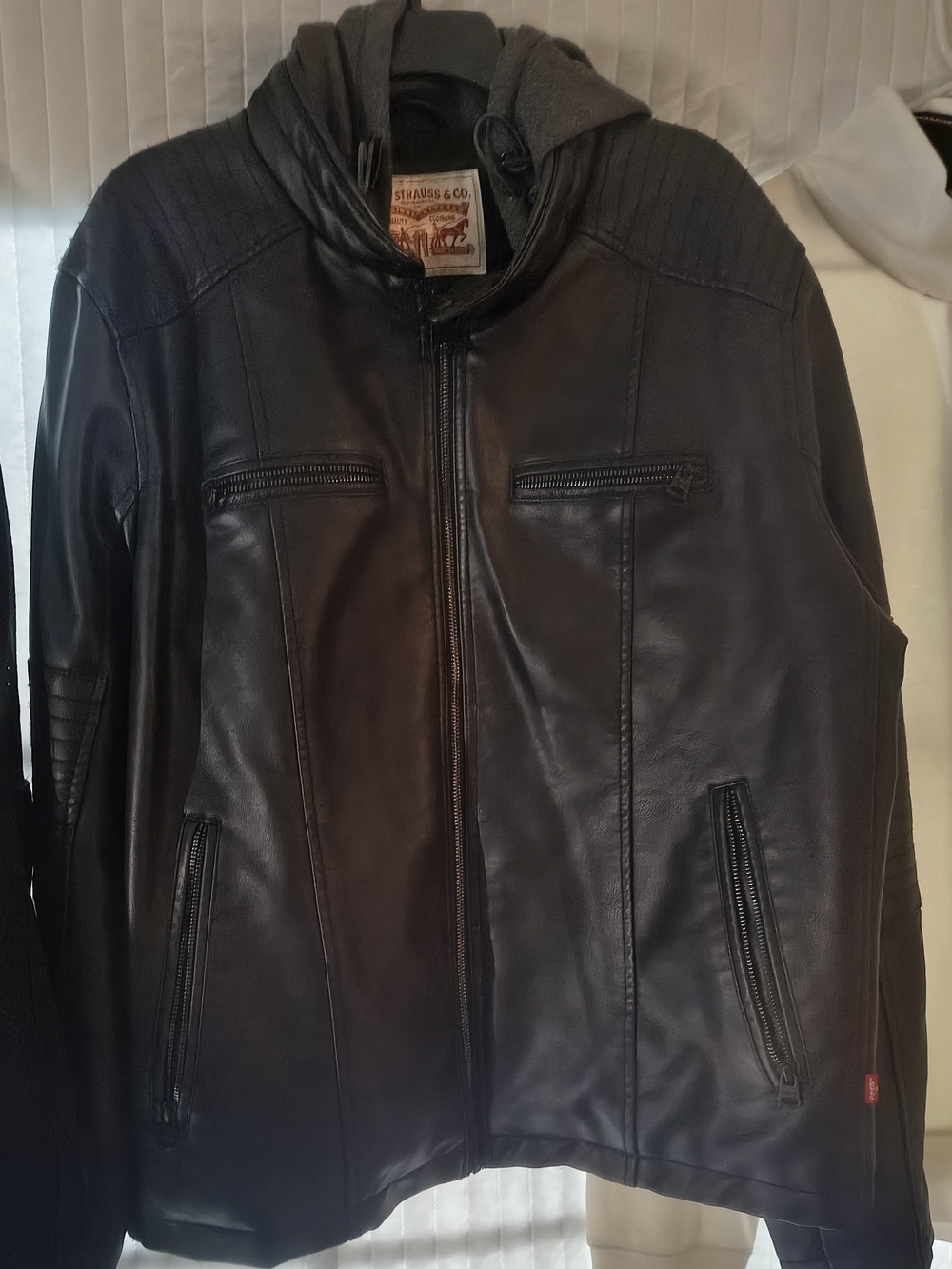 Levi's Black Leather Bomber Jacket with Hood